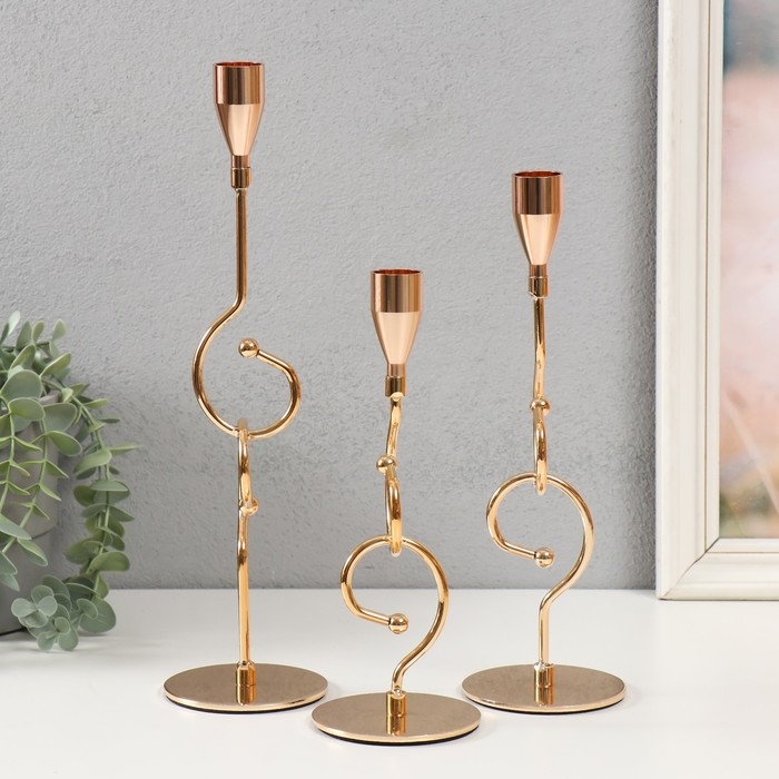 Подсвечник металл Подсвечник металл "Домиция" набор 3 шт золото d=2см высота 31; 25,4; 21,5 см 8х8х31 см