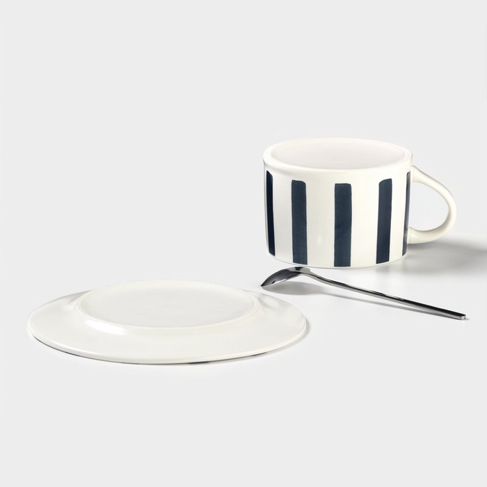 Чайная пара «Линии», 220 мл, с ложкой, блюдце d=15 см, кружка 9,5×7,5×7 см, керамика Чайная пара «Линии», 220 мл, с ложкой, блюдце d=15 см, кружка 9,5×7,5×7 см, керамика