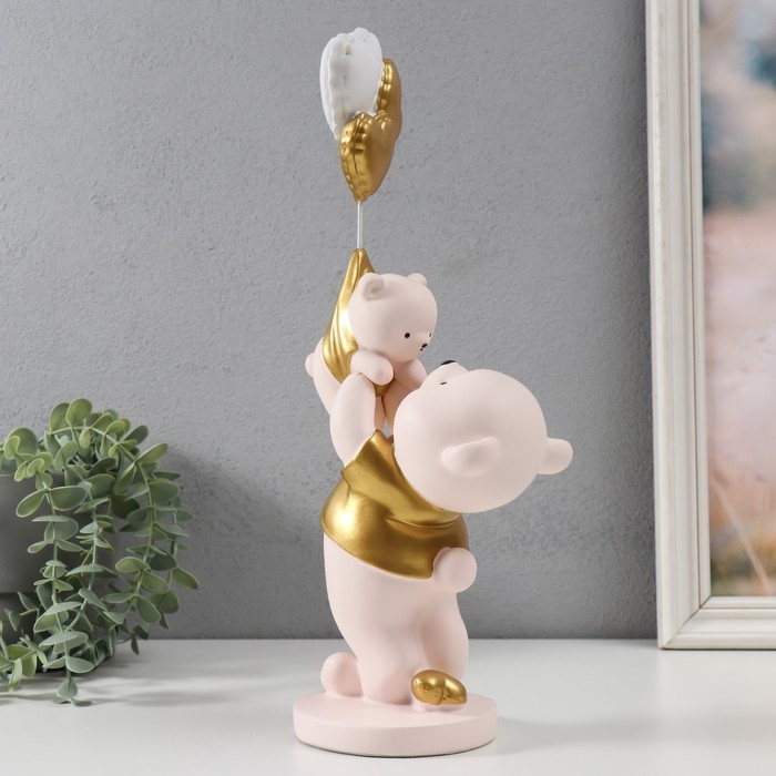 Сувенир полистоун Сувенир полистоун "Мишка держит медвежонка с шариками" 10х13х36 см