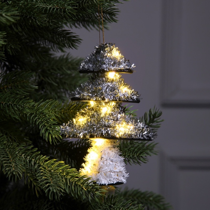 Фигура из мишуры  Фигура из мишуры "Елочка серебристая" 17х13 см, 10 LED, AG10х3 (в компл), Т/БЕЛЫЙ