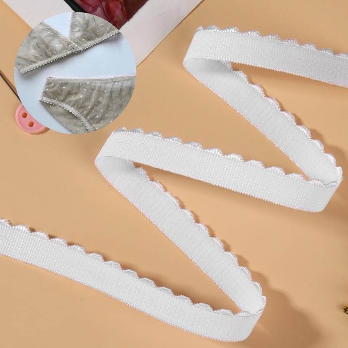 Резинка становая, с ажурным краем, 10 мм, 10 ± 0,5 м, цвет белый Резинка становая, с ажурным краем, 10 мм, 10 ± 0,5 м, цвет белый