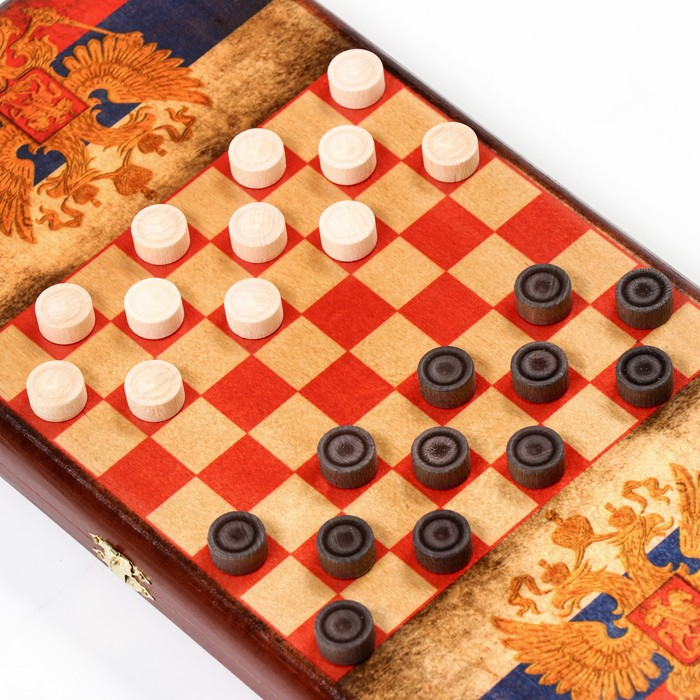 Нарды деревянные большие, настольная игра Нарды деревянные большие, настольная игра "Герб России", 40 х 40 см, с шашками