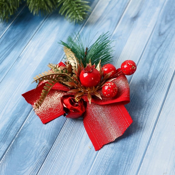 Украшение ёлочное Украшение ёлочное "Еловая композиция" (набор 3 шт) бант классика ягодки, 11х8 см, красный
