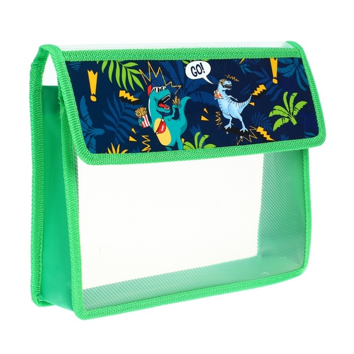 Папка для тетрадей А5 (230 х 190 х 50 мм), с клапаном на липучке, пластик/текстиль, Calligrata, Папка для тетрадей А5 (230 х 190 х 50 мм), с клапаном на липучке, пластик/текстиль, Calligrata, "Дино"