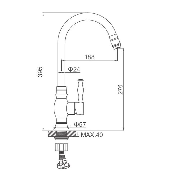 Cмеситель для кухни Accoona A4592, однорычажный, силумин, хром Cмеситель для кухни Accoona A4592, однорычажный, силумин, хром