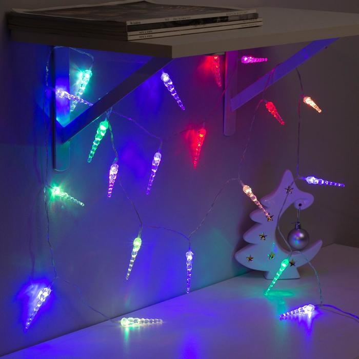 Гирлянда «Нить» 3 м с насадками «Сосульки 7,5 см», IP20, прозрачная нить, 20 LED, свечение мульти (RG/RB), мигание, USB Гирлянда «Нить» 3 м с насадками «Сосульки 7,5 см», IP20, прозрачная нить, 20 LED, свечение мульти (RG/RB), мигание, USB