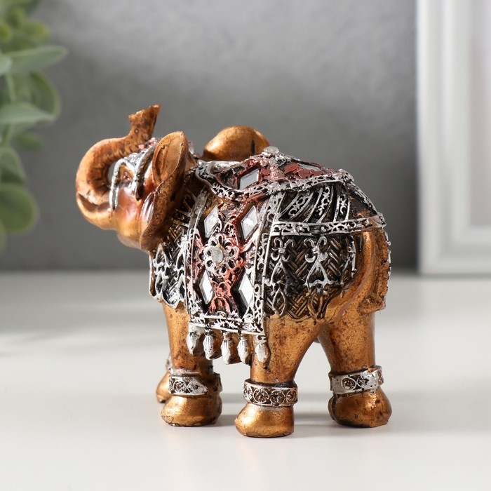 Сувенир полистоун Сувенир полистоун "Бронзовый слон в серебристой попоне с зеркалами" 9,5х5х7 см