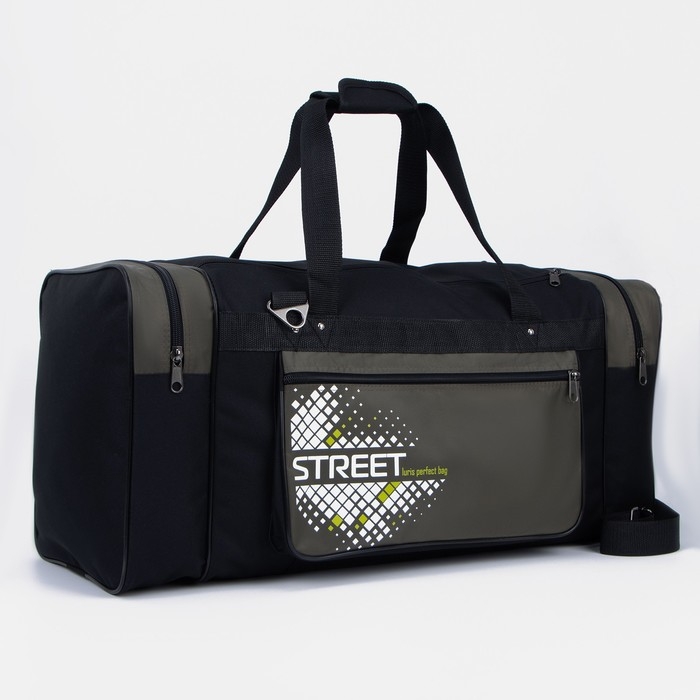 Сумка дорожная, 3 отдела на молниях, наружный карман, длинный ремень, цвет чёрный/хаки Сумка дорожная, 3 отдела на молниях, наружный карман, длинный ремень, цвет чёрный/хаки