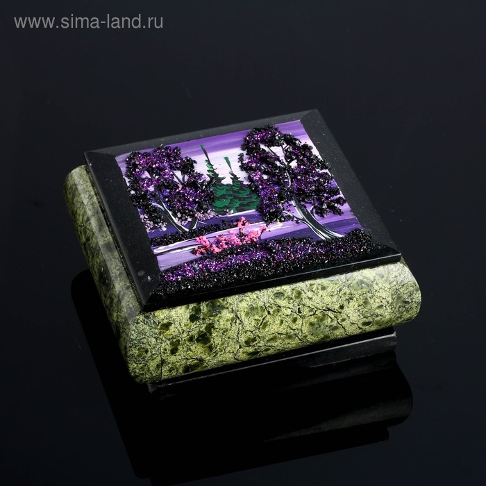 Шкатулка с пейзажем Шкатулка с пейзажем "Ночь", каменная крошка, змеевик