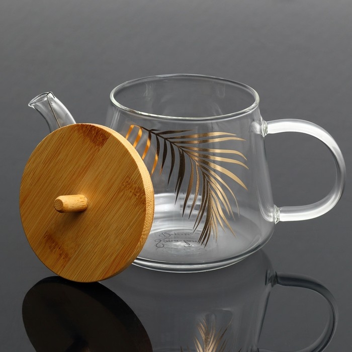 Чайник стеклянный заварочный с бамбуковой крышкой «Тропики», 600 мл Чайник стеклянный заварочный с бамбуковой крышкой «Тропики», 600 мл