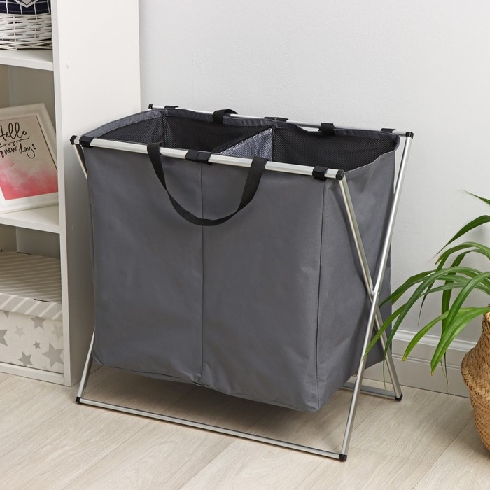 Корзина для белья Доляна Color, складная, двойная, 61×36×57 см, цвет серый Корзина для белья Доляна Color, складная, двойная, 61×36×57 см, цвет серый