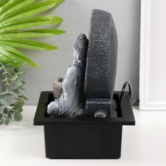 Фонтан настольный от сети, подсветка Фонтан настольный от сети, подсветка "Серый Будда у каменного фонтана" 21х17,5х26 см