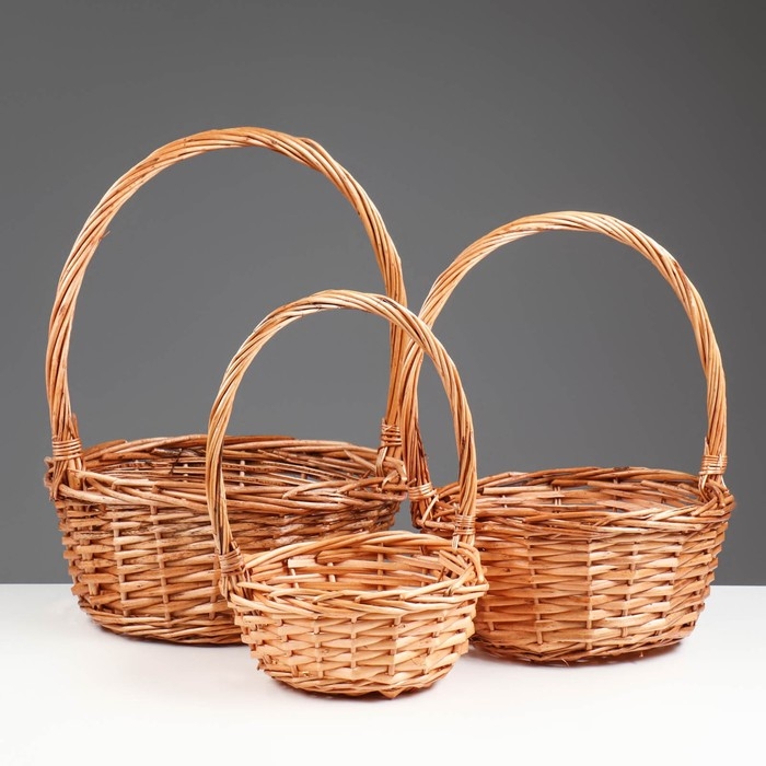 Набор корзин, 3 шт, 30×22/33 см,  26×12/28 см, 20×10/23 см, ива