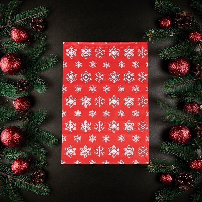 Курьерский пакет с клеевым клапаном новогодний,  Курьерский пакет с клеевым клапаном новогодний, "Снежинки", 25 х 35 см. Новый год