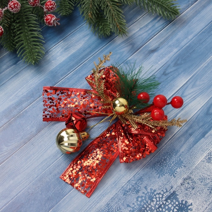 Украшение ёлочное Украшение ёлочное "Новогодний стиль" бант блеск, 13х13 см, красный
