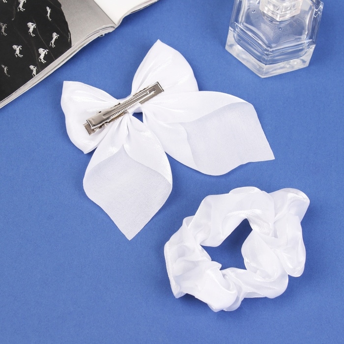 Набор для волос Набор для волос "Школьница" (резинка 10 см, зажим 9 см) классик объём, белый