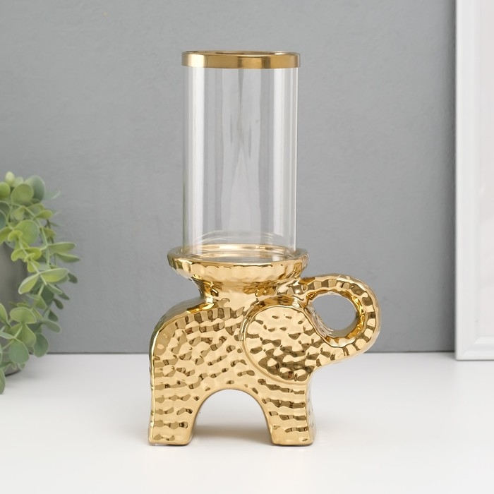 Подсвечник керамика, стекло на 1 свечу  Подсвечник керамика, стекло на 1 свечу "Слон" d=8 см золото 16х10х27 см