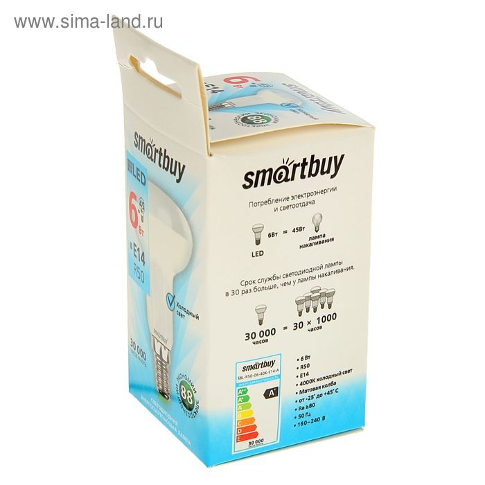 Лампа cветодиодная Smartbuy, R50, 6 Вт, E14, 4000 К, дневной белый свет Лампа cветодиодная Smartbuy, R50, 6 Вт, E14, 4000 К, дневной белый свет