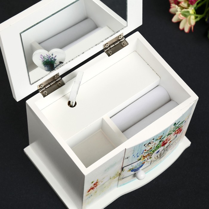 Шкатулка дерево комод 1 ящик музыкальная  Шкатулка дерево комод 1 ящик музыкальная "Букет в античной вазе" 11х14,7х10,6 см