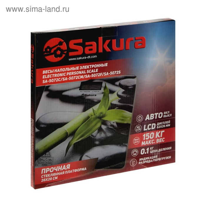 Весы напольные Sakura SA-5072S, электронные, до 180 кг, рисунок  Весы напольные Sakura SA-5072S, электронные, до 180 кг, рисунок "бамбук"