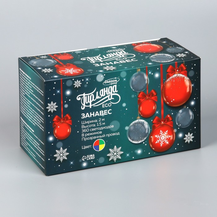 Гирлянда «Занавес» 2 × 1.5 м, IP20, прозрачная нить, 360 LED, свечение мульти, 8 режимов, 220 В Гирлянда «Занавес» 2 × 1.5 м, IP20, прозрачная нить, 360 LED, свечение мульти, 8 режимов, 220 В