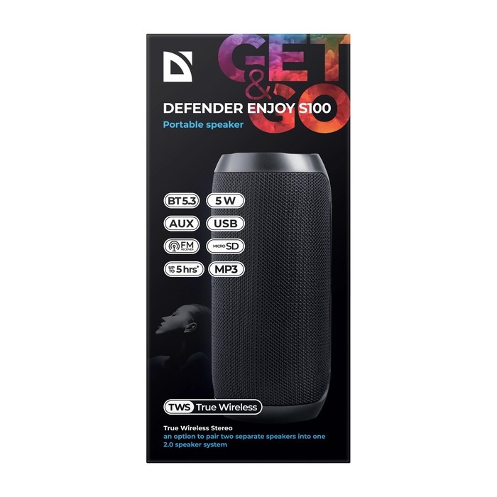 Портативная колонка Defender Enjoy S100, 5 Вт, 1200 мАч, BT,FM, USB, microSD, AUX, черная Портативная колонка Defender Enjoy S100, 5 Вт, 1200 мАч, BT,FM, USB, microSD, AUX, черная