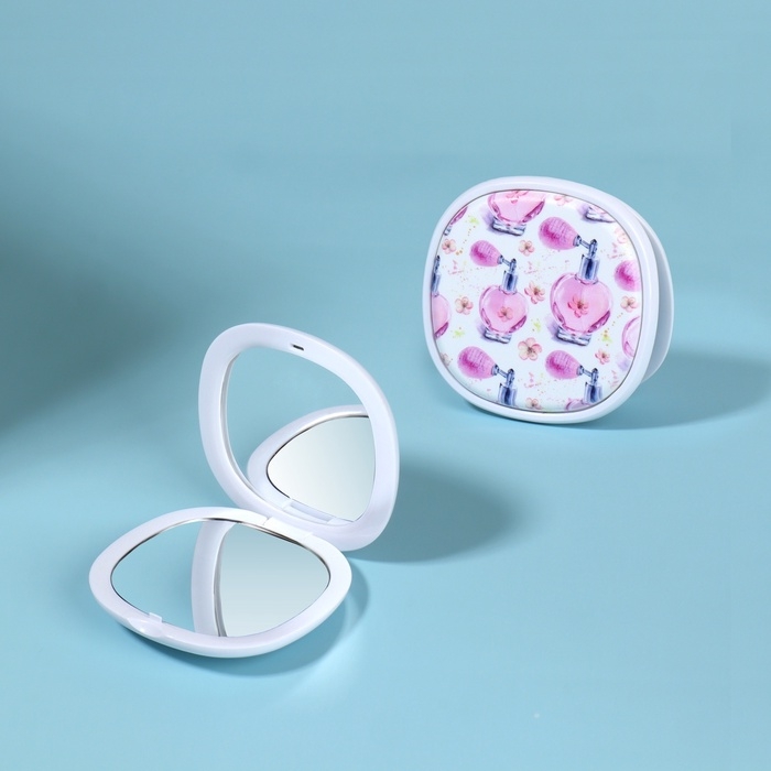 Зеркало складное «Флаконы», 7,5 × 7,5 см, цвет розовый/фиолетовый Зеркало складное «Флаконы», 7,5 × 7,5 см, цвет розовый/фиолетовый
