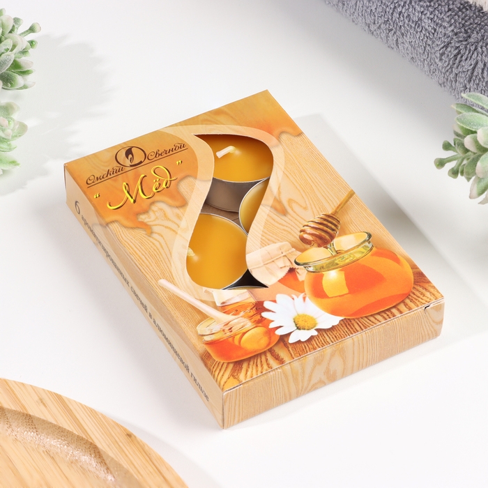 Набор чайных свечей ароматических Набор чайных свечей ароматических "Мёд", 3,8х1,6 см, 3,5 ч, 12 г, 6 штук