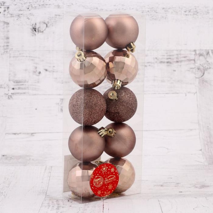 Ёлочные игрушки, шары новогодние , пластик, набор d-5 см, 10 шт Ёлочные игрушки, шары новогодние , пластик, набор d-5 см, 10 шт "Диско ассорти" коричневый