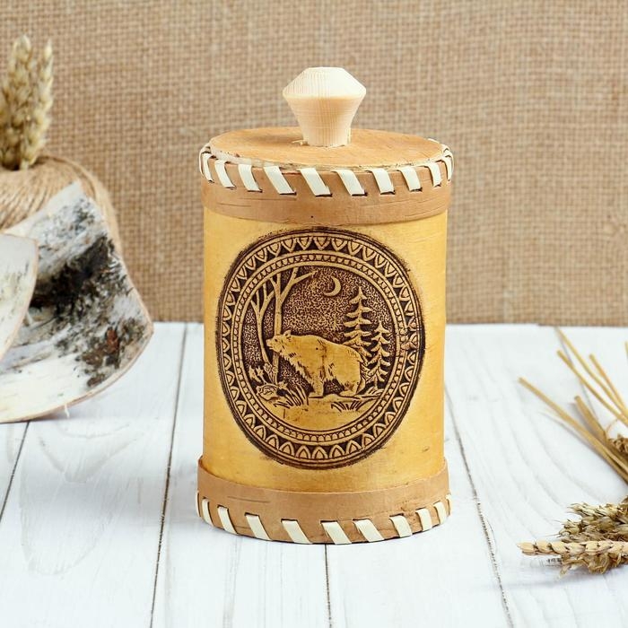 Туес &laquo;Медведь&raquo;, 8&times;8&times;12, береста