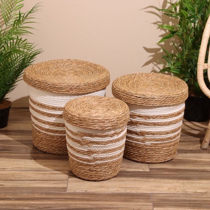 Набор плетёных корзин с крышкой, 3 шт, 36х36х37 см Набор плетёных корзин с крышкой, 3 шт, 36х36х37 см