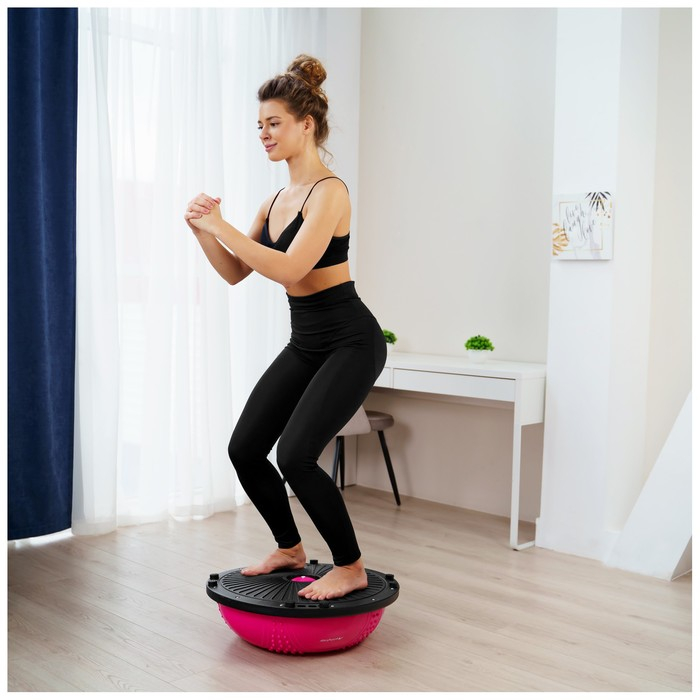 Полусфера BOSU гимнастическая ONLYTOP, массажная, с насосом, 55х25 см, цвет розовый Полусфера BOSU гимнастическая ONLYTOP, массажная, с насосом, 55х25 см, цвет розовый