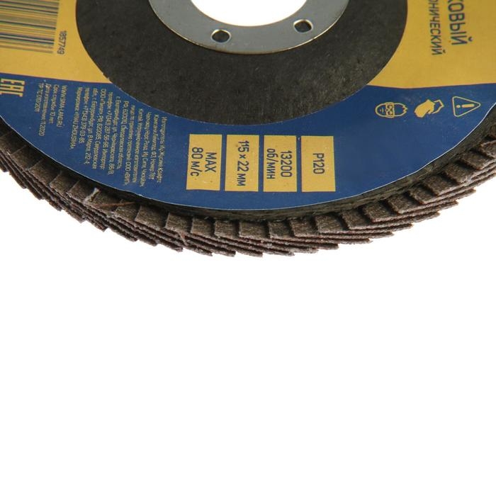 Круг лепестковый торцевой конический ТУНДРА, 115 х 22 мм, Р120 Круг лепестковый торцевой конический ТУНДРА, 115 х 22 мм, Р120