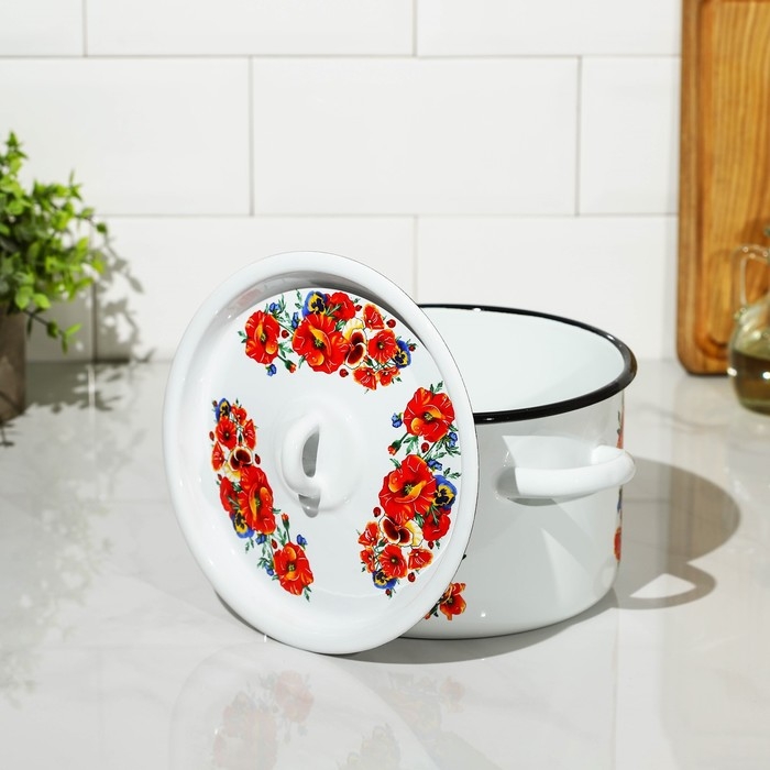 Кастрюля эмалированная «Маки Мечта», 2,9 л, индукция