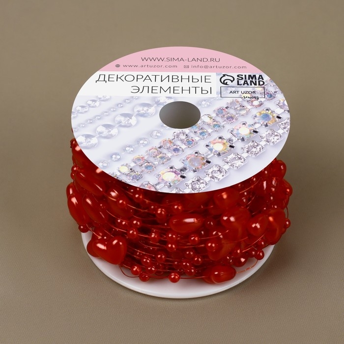 Бусы на леске, «Сердца», 3/9 мм, 9 ± 0,5 м, цвет красный Бусы на леске, «Сердца», 3/9 мм, 9 ± 0,5 м, цвет красный