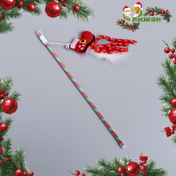 Новый год. Дразнилка-удочка для кошек с бубенчиком  Новый год. Дразнилка-удочка для кошек с бубенчиком "Ботинок", 40 см