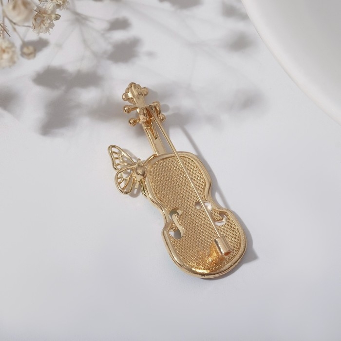 Брошь «Скрипка» с бабочкой, цвет сине-зелёный в золоте Брошь «Скрипка» с бабочкой, цвет сине-зелёный в золоте