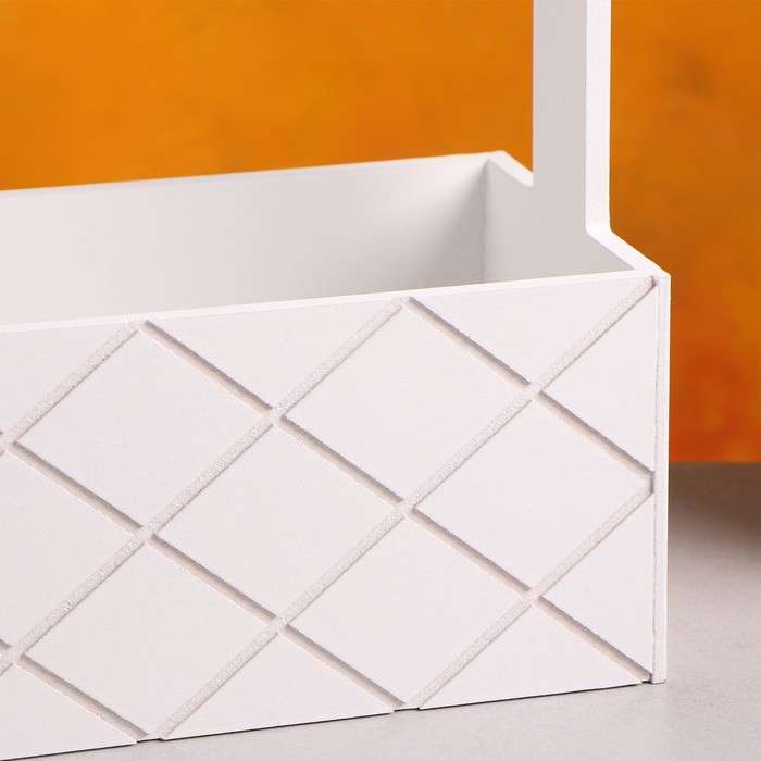 Кашпо деревянное  Кашпо деревянное "Эллада большая, сетка", с ручкой, белый, 25×12,5×10(25) см