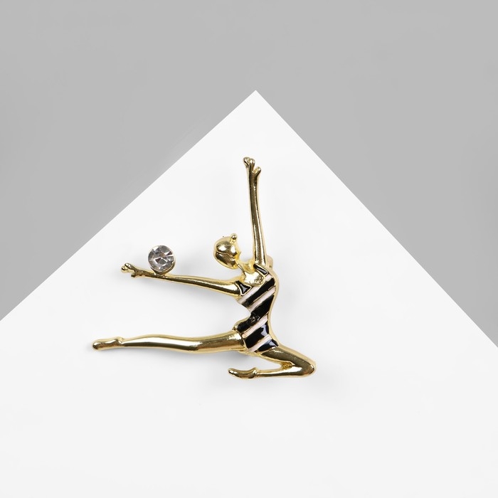 Брошь «Гимнастка с мячом», цвет чёрно-белый в золоте