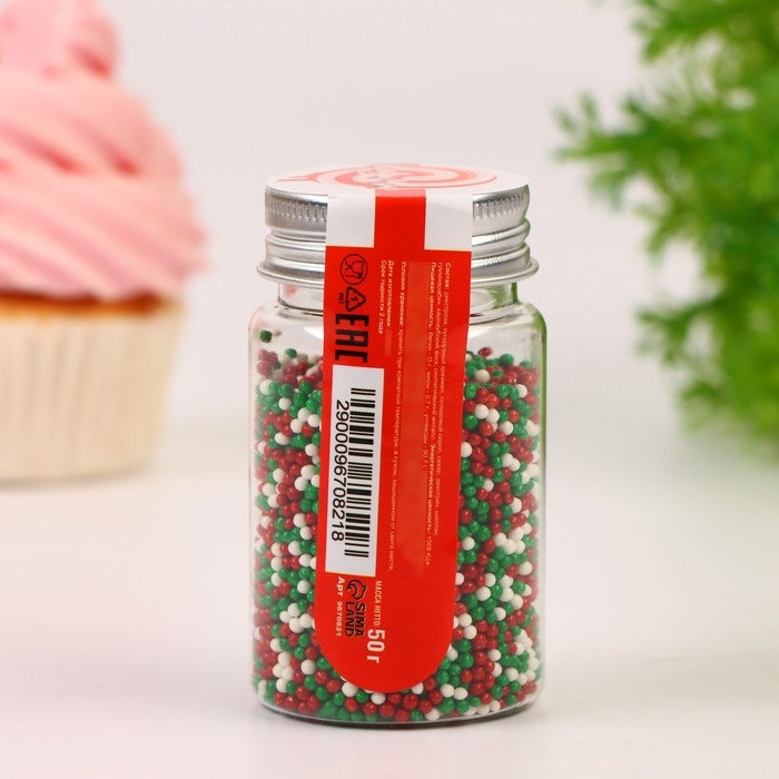 Новый год. Посыпка кондитерская Новый год. Посыпка кондитерская "Бисер новогодний микс", 2 мм, 50 г