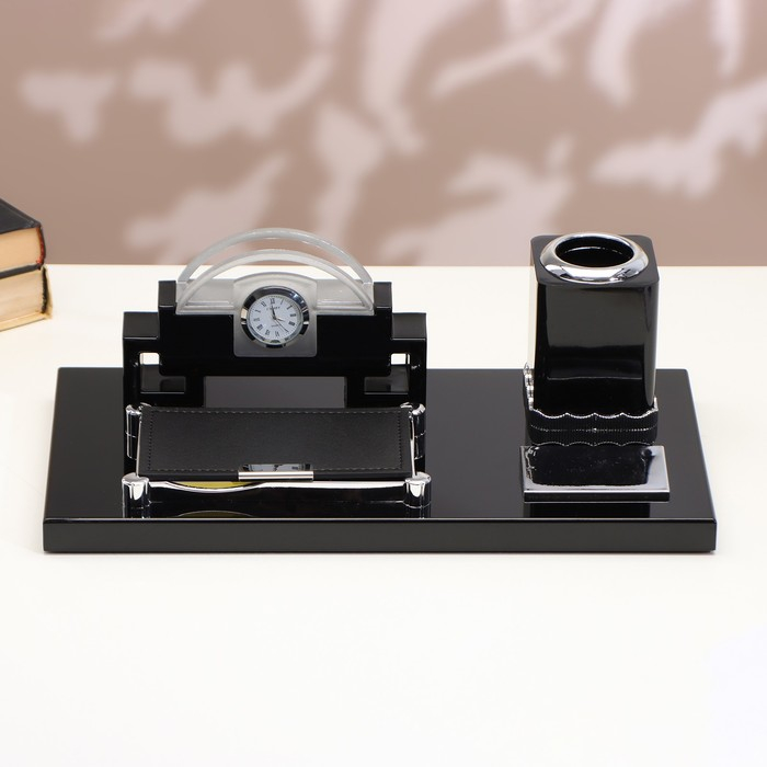 Набор настольный 4в1 с визитницей и часами, 34х17х13 см Набор настольный 4в1 с визитницей и часами, 34х17х13 см