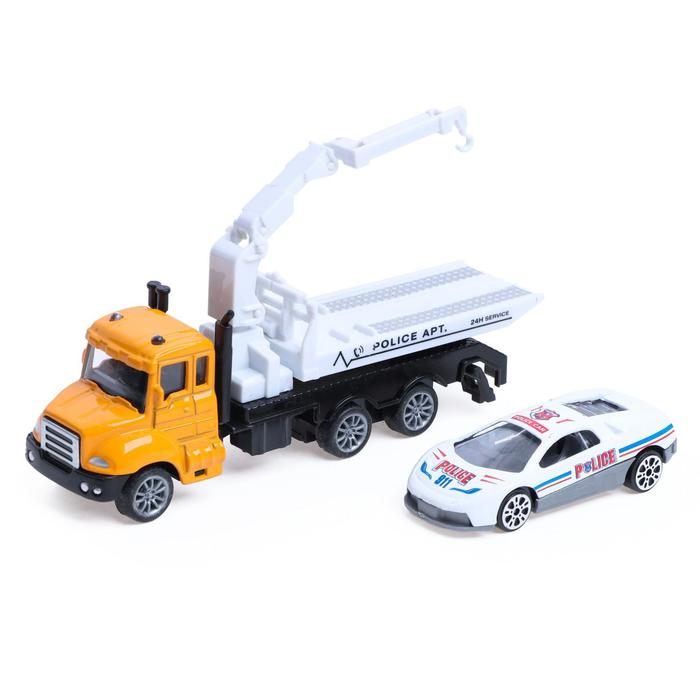 Грузовик металлический «Эвакуатор», с машинкой, инерция, МИКС Грузовик металлический «Эвакуатор», с машинкой, инерция, МИКС