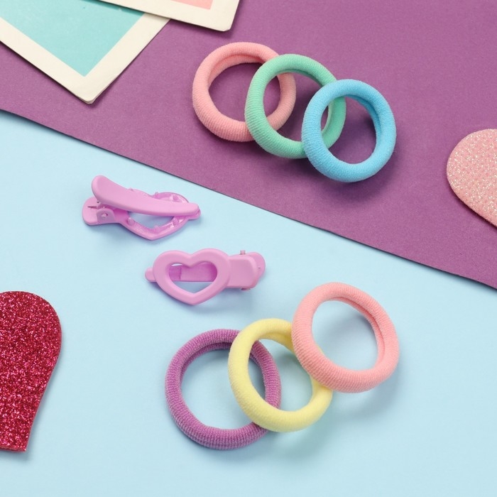 Набор для волос Набор для волос "Карамель" (10 резинок 3 см, 2 зажима 3 см) сердечность, сиреневый