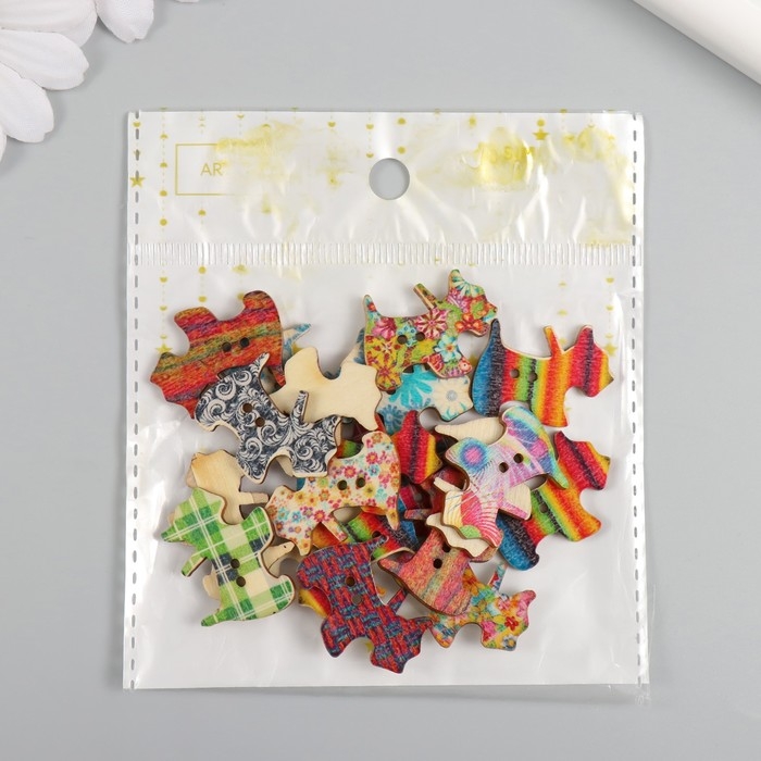 Пуговицы дерево для творчества 2 прокола Пуговицы дерево для творчества 2 прокола "Терьер" набор 20 шт 2,8х2 см