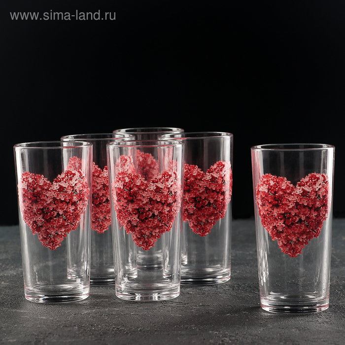 Набор стеклянных стаканов «Цветочное сердце», 230 мл, 6 шт, рисунок МИКС Набор стеклянных стаканов «Цветочное сердце», 230 мл, 6 шт, рисунок МИКС