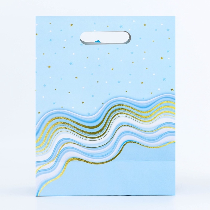 Подарочная коробка-пакет, упаковка с вырубной ручкой, Подарочная коробка-пакет, упаковка с вырубной ручкой, "Голубая грация" , 24 х 12 х 31 см