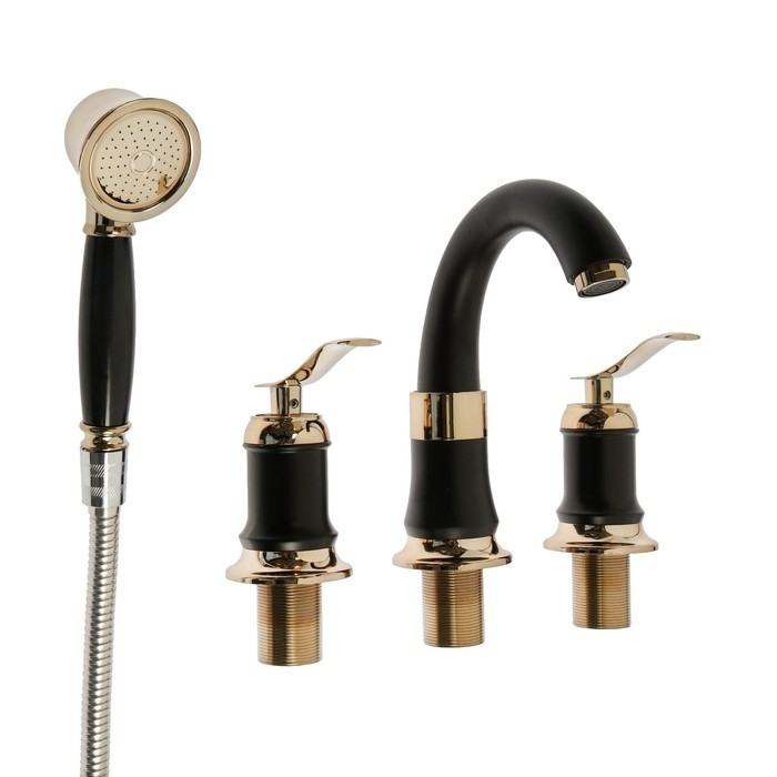 Смеситель на борт ванны ZEIN NB-7, на четыре отверстия, комплект, ретро, черный/золотой Смеситель на борт ванны ZEIN NB-7, на четыре отверстия, комплект, ретро, черный/золотой