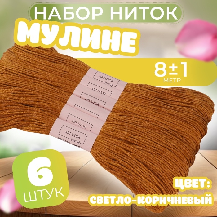 Набор ниток мулине №909, 8 ± 1 м, 6 шт, цвет светло-коричневый