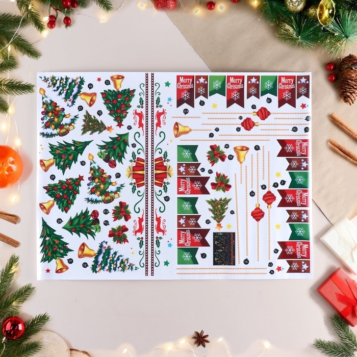 Наклейки на окна Наклейки на окна "Новогодние" украшения, зеленый тон, 65х45 см