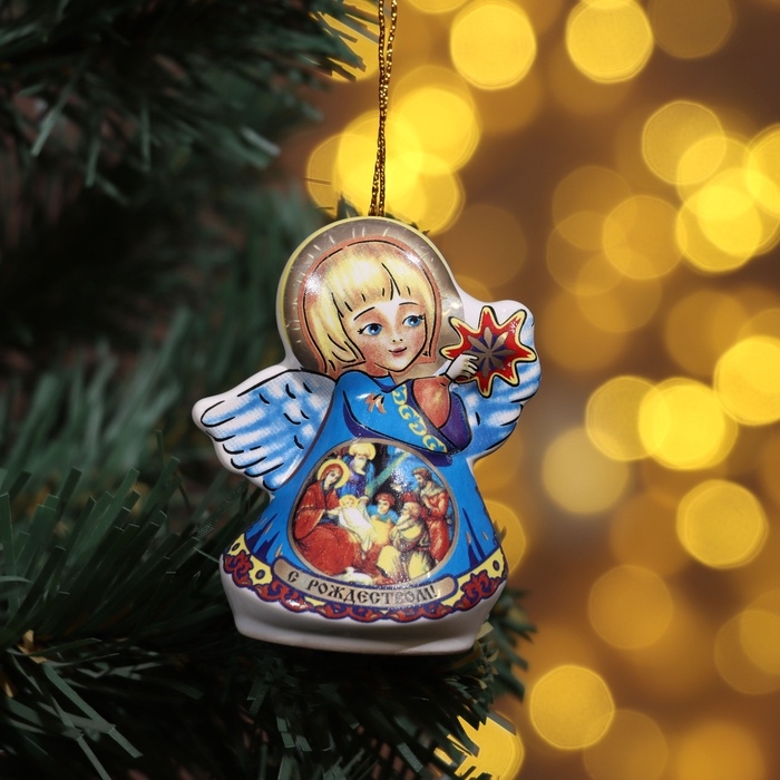 Ёлочная игрушка Ёлочная игрушка "Ангел со звездой", 6см, керамика